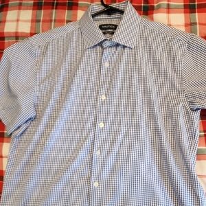 Nautica Blue and White Check Short Sleeve Button-Down Shirt